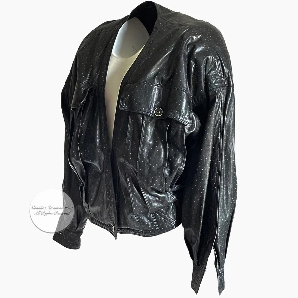 Gianni Versace Jacket Bomber Short Black Lambskin Leather Vintage 90s HTF - Picture 7 of 11